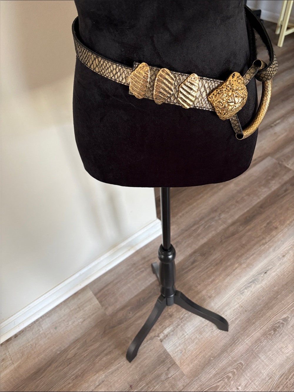 Vintage Anthony Alexander Textured Black Belt with Gold Decorative Accents